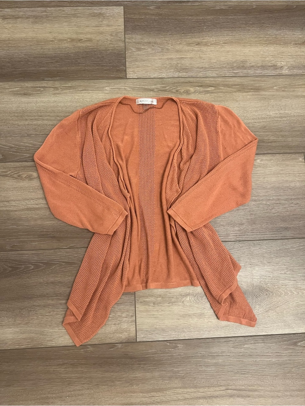august silk Open-Front Cardigan Sweater in Rust Orange
